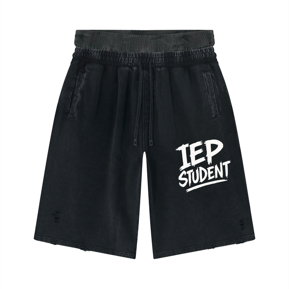 Unisex Vintage Wash Distressed Wide Leg Shorts